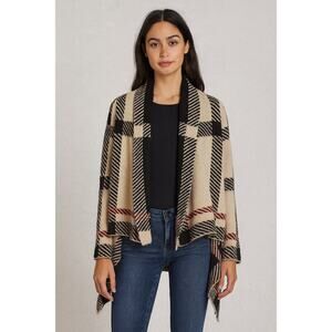 Elisabetta Collection Plaid Open Front Alpaca and Wool Blend Cardigan size Large